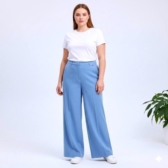 BOSS NWT‎ Wide Leg Trousers Blue Polyester Blend Women's Size 10